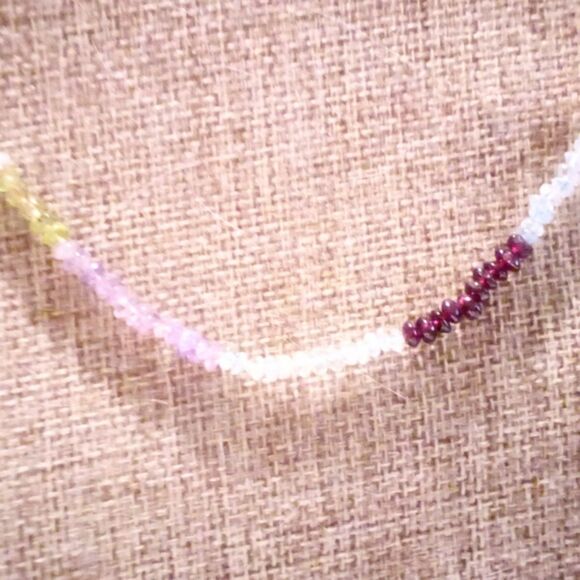 Vintage Semi Precious Multi Gemstone Chip Beaded Necklace - Picture 2 of 6